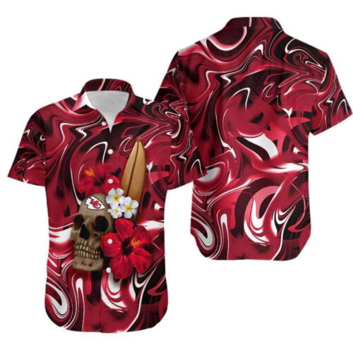 Kansas City Chiefs Skull and Hibiscus Flower Gift For Fan Hawaii Shirt