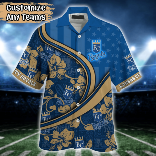 Kansas City Royals MLB US Flag Flower Hawaii Shirt   For Fans, Custom Summer Football Shirts