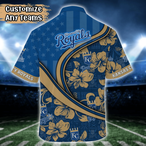 Kansas City Royals MLB US Flag Flower Hawaii Shirt   For Fans, Custom Summer Football Shirts