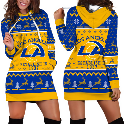 Los Angeles Rams Christmas Hoodie Dress For Women