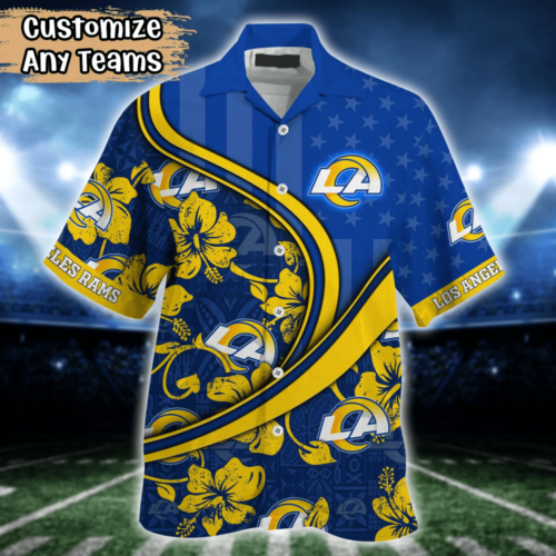 Los Angeles Rams NFL US Flag Flower Hawaii Shirt  For Fans, Custom Summer Football Shirts