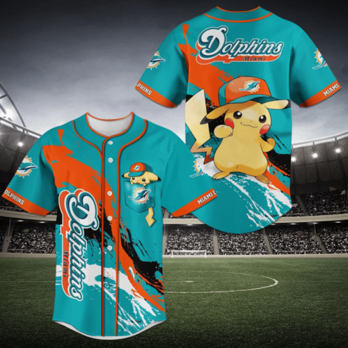 Miami Dolphins NFL Pikachu Baseball Jersey Shirt For Men Women