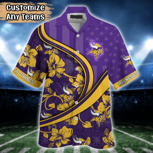 Minnesota Vikings NFL US Flag Flower Hawaii Shirt  For Fans, Custom Summer Football Shirts
