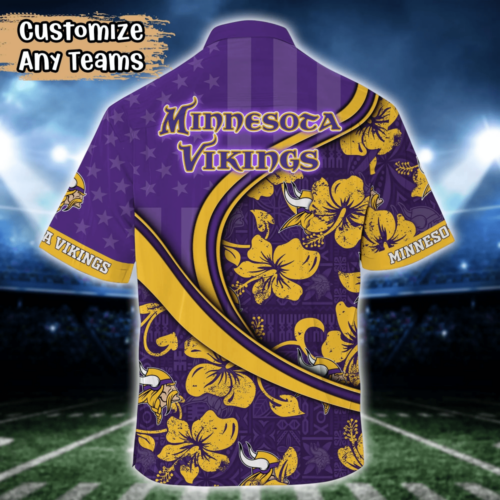 Minnesota Vikings NFL US Flag Flower Hawaii Shirt  For Fans, Custom Summer Football Shirts