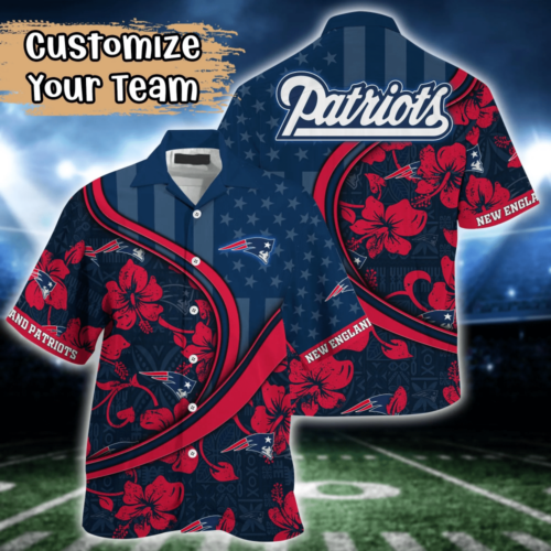 New England Patriots NFL US Flag Flower Hawaii Shirt   For Fans, Custom Summer Football Shirts
