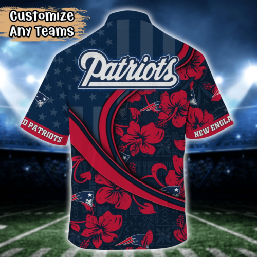 New England Patriots NFL US Flag Flower Hawaii Shirt   For Fans, Custom Summer Football Shirts
