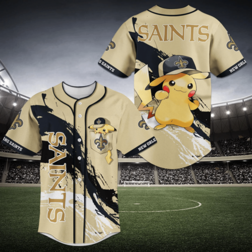 New Orleans Saints NFL Baseball Jersey Shirt Pikachu Design  For Men Women