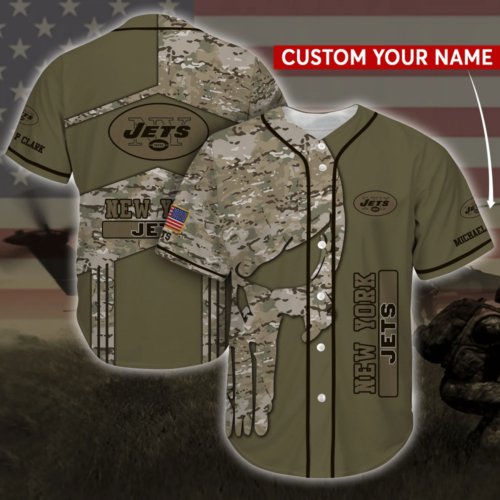 New York Jets NFL Personalized Name Baseball Jersey Shirt Camo  For Men Women