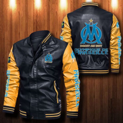 Olympique De Marseille Leather Bomber Jacket