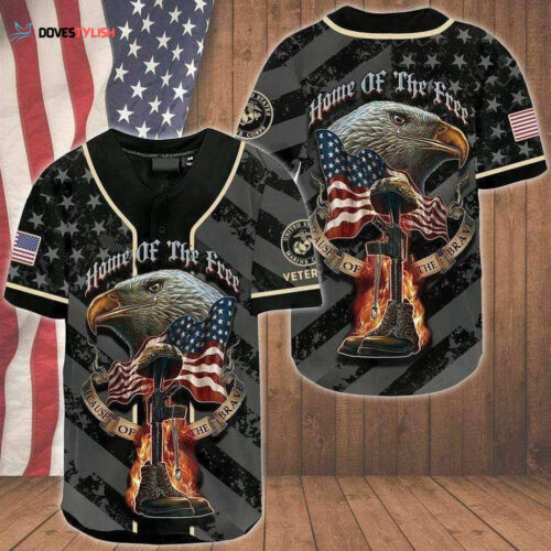 Patriot Eagle Home Of The Free US Marine Veteran Baseball Tee Jersey Shirt Printed 3D