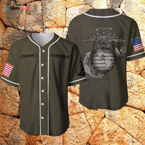 Personalized Custom Name  And Rank Us Marine Corps Olive Baseball Tee Jersey Shirt Printed 3D