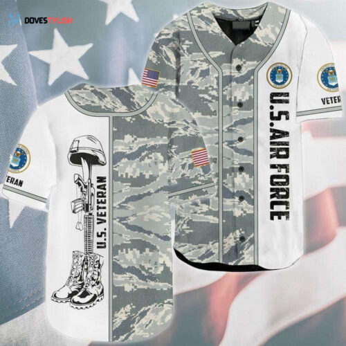Personalized Custom Name Camo Veteran U.S. Air Force Baseball Tee Jersey Shirt Printed 3D