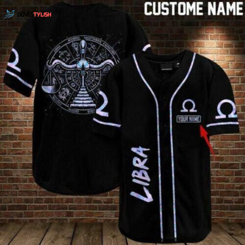 Personalized Custom Name Hologram Libra Black Baseball Tee Jersey Shirt Printed 3D