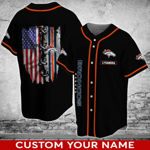 Personalized Denver Broncos Flag US NFL Baseball Jersey Shirt  For Fans