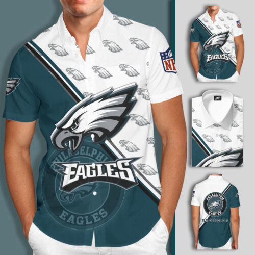 Philadelphia Eagles Team Color Button NFL Hawaiian Graphic Print For Men Women