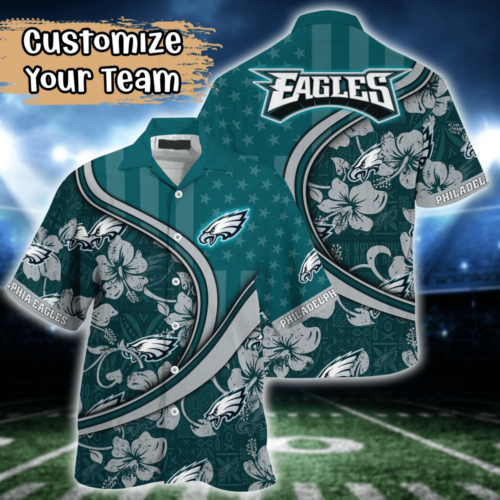 Philadelphia Eagles NFL US Flag Flower Hawaii Shirt  For Fans, Custom Summer Football Shirts
