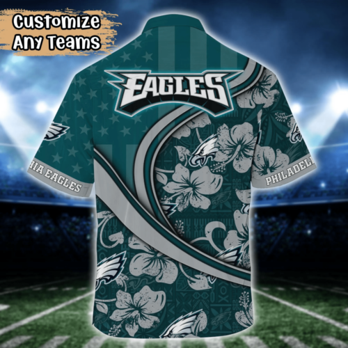 Philadelphia Eagles NFL US Flag Flower Hawaii Shirt  For Fans, Custom Summer Football Shirts