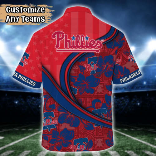 Philadelphia Phillies MLB US Flag Flower Hawaii Shirt   For Fans, Custom Summer Football Shirts