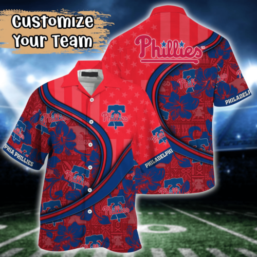 Philadelphia Phillies MLB US Flag Flower Hawaii Shirt   For Fans, Custom Summer Football Shirts
