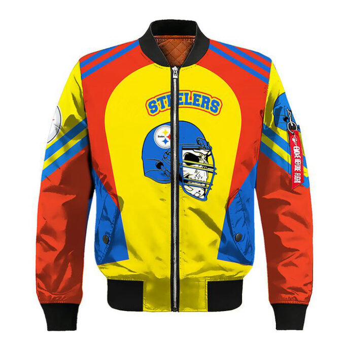 Pittsburgh Steelers Skull Red Yellow Bomber Jacket