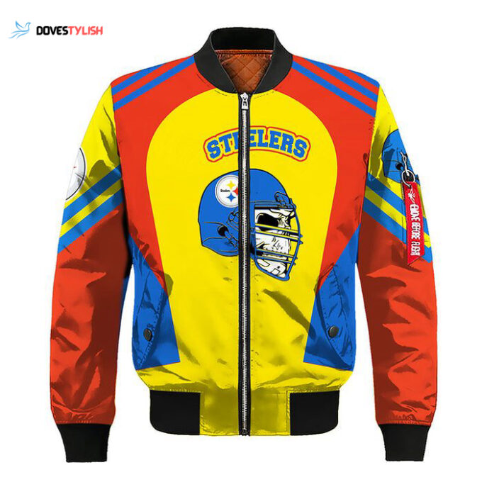 Pittsburgh Steelers Skull Red Yellow Bomber Jacket