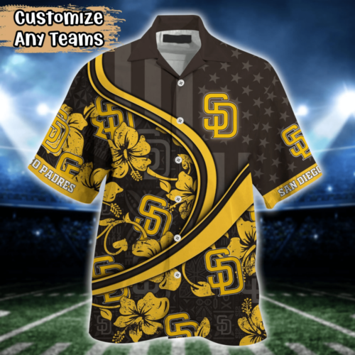 San Diego Padres MLB US Flag Flower Hawaii Shirt  For Fans, Custom Summer Football Shirts