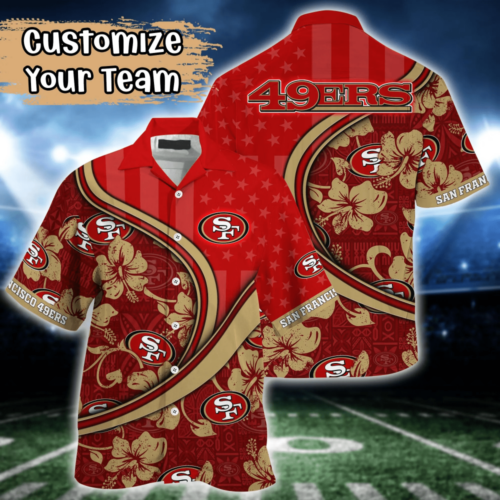 San Francisco 49ers NFL US Flag Flower Hawaii Shirt   For Fans, Custom Summer Football Shirts