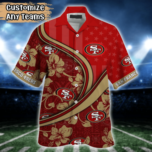 San Francisco 49ers NFL US Flag Flower Hawaii Shirt   For Fans, Custom Summer Football Shirts