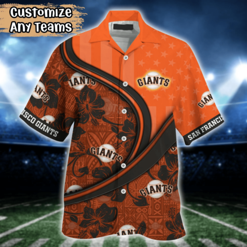 San Francisco Giants MLB US Flag Flower Hawaii Shirt   For Fans, Custom Summer Football Shirts