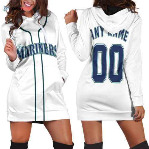 Seattle Mariners Anyname Majestic White Hoodie Dress For Women