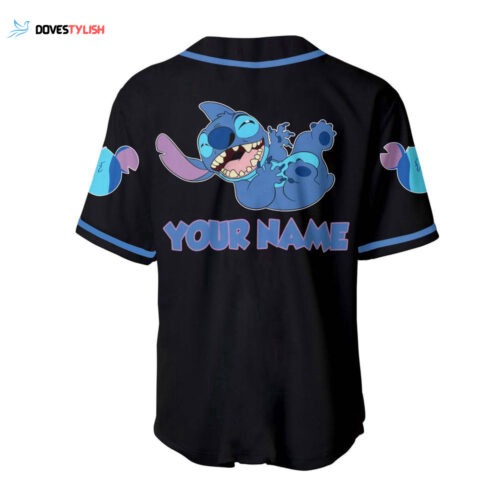 Stitch Smiling Blue Black Jersey, Disney Custom Baseball Jersey