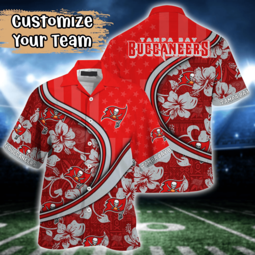 Tampa Bay Buccaneers NFL US Flag Flower Hawaii Shirt   For Fans, Custom Summer Football Shirts