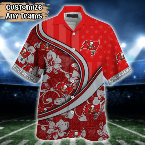 Tampa Bay Buccaneers NFL US Flag Flower Hawaii Shirt   For Fans, Custom Summer Football Shirts