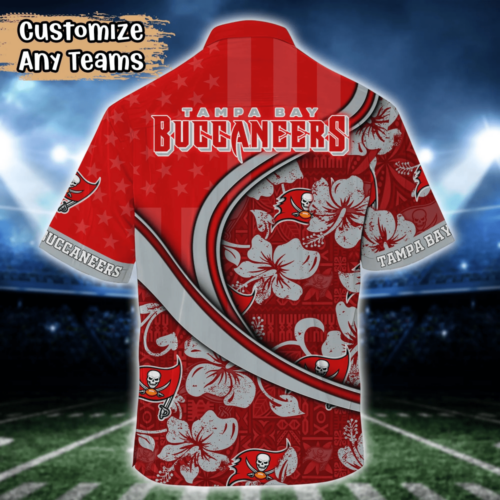 Tampa Bay Buccaneers NFL US Flag Flower Hawaii Shirt   For Fans, Custom Summer Football Shirts