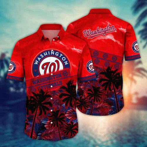 Vintage Aloha MLB Washington Nationals Hawaiian Shirt Palm Trees Pattern