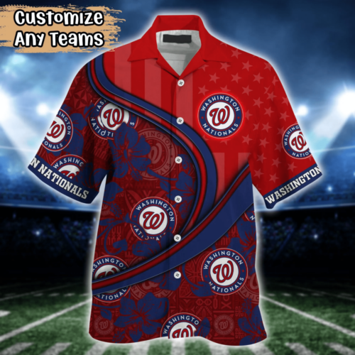 Washington Nationals MLB US Flag Flower Hawaii Shirt   For Fans, Custom Summer Football Shirts
