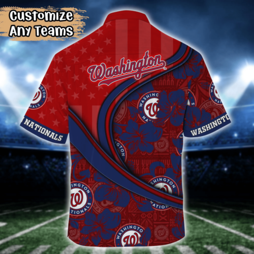 Washington Nationals MLB US Flag Flower Hawaii Shirt   For Fans, Custom Summer Football Shirts