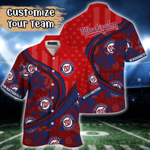 Washington Nationals MLB US Flag Flower Hawaii Shirt   For Fans, Custom Summer Football Shirts
