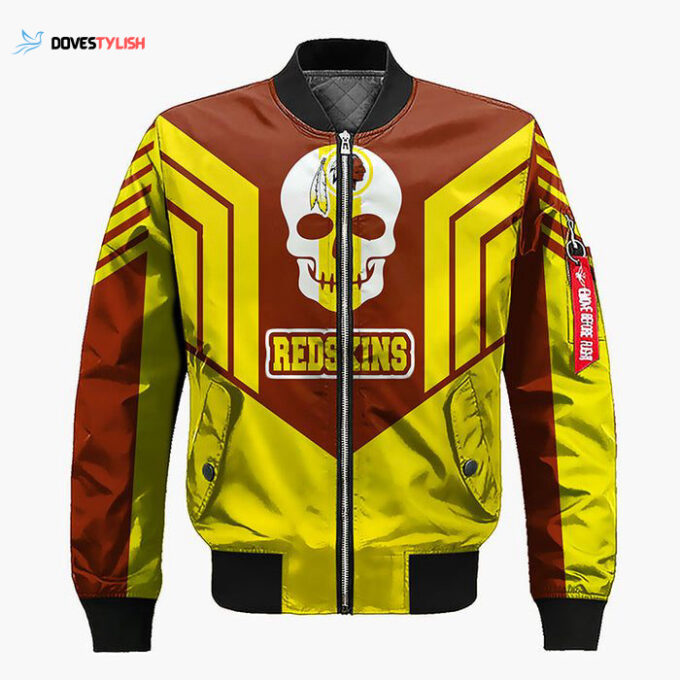 Washington Redskins Skull Brown Yellow Bomber Jacket