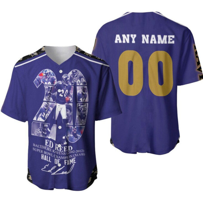 Baltimore Ravens Ed Reed 20 Hall Of Fame America Football Designed Allover Gift With Custom Name Number For Ravens Fans Baseball Jersey