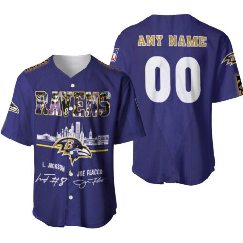Baltimore Ravens Lamar Jackson Joe Flacco Legendary Captain Signature Designed Allover Gift With Custom Name Number For Ravens Fans Baseball Jersey