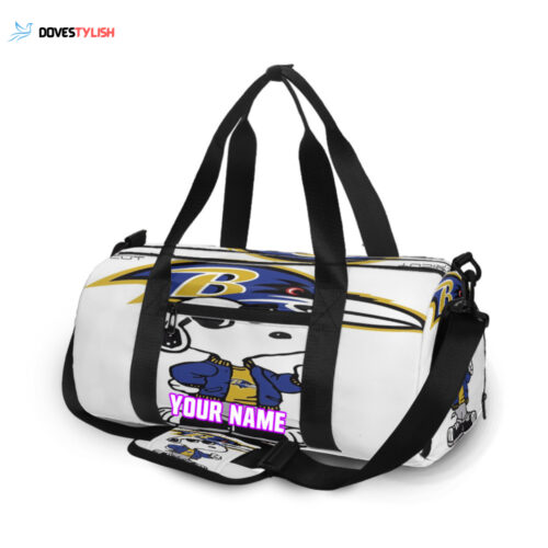 Baltimore Ravens Snoopy Unisex Gift Tee 2024Personalized Name Travel Bag Gym Bag