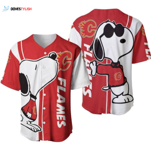 Calgary Flames Snoopy Lover Printed Baseball Jersey