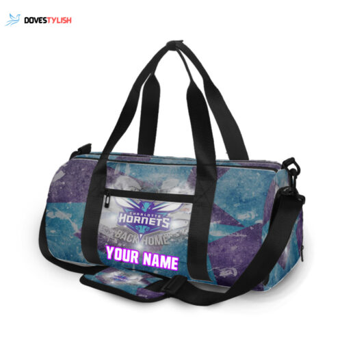 Charlotte Hornets Navy Blue White Personalized Name Travel Bag Gym Bag