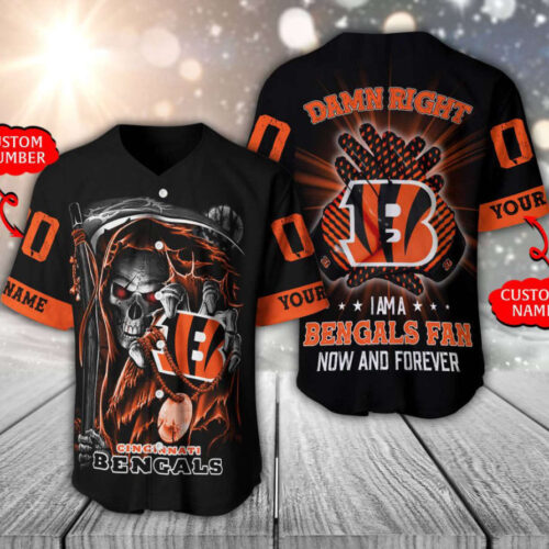 Cincinnati Bengals Baseball Jersey Personalized Skull Damn Right