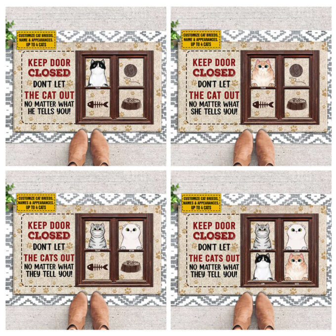 Customized Don’T Let The Cats Out, Gift For Dog Lovers & Cat Lovers, Personalized Custom Doormat, Meowy Mom Gift