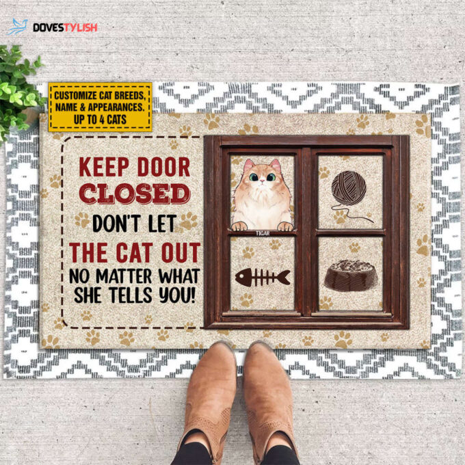 Customized Don’T Let The Cats Out, Gift For Dog Lovers & Cat Lovers, Personalized Custom Doormat, Meowy Mom Gift