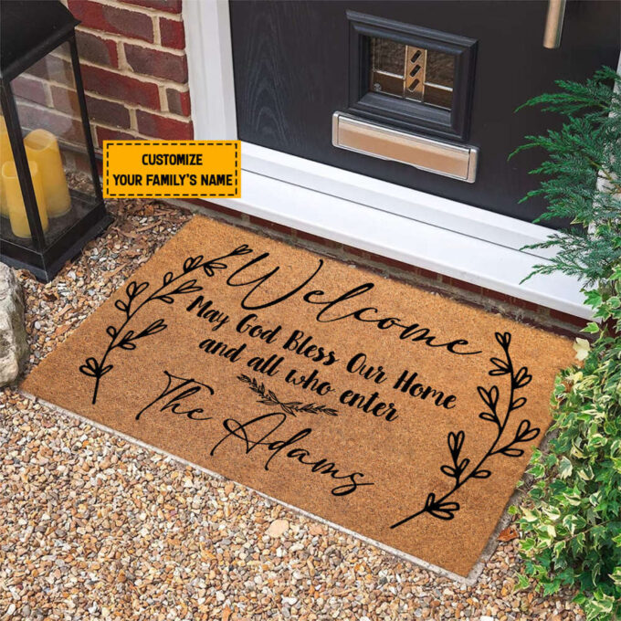 Customized Welcome May God Bless Our Home And All Who Enter Personalized Custom Doormat, Funny Quote Home Decor