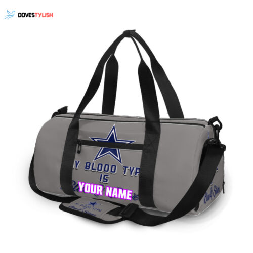 Dallas Cowboys My Blood Type Personalized Name Travel Bag Gym Bag