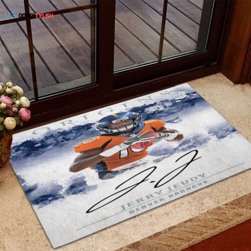 Denver Broncos Jerry Jeudy Foldable Doormat Indoor Outdoor Welcome Mat Home Decor